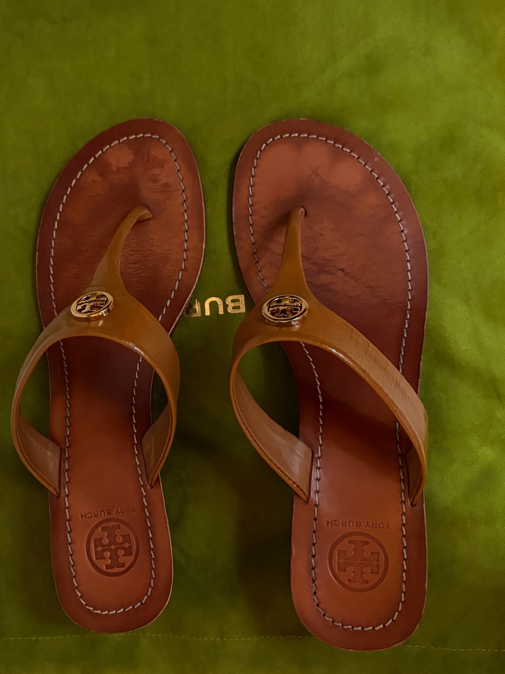 Tory Burch Tan Leather Mini Wedge Sandals - Picture 4 of 10
